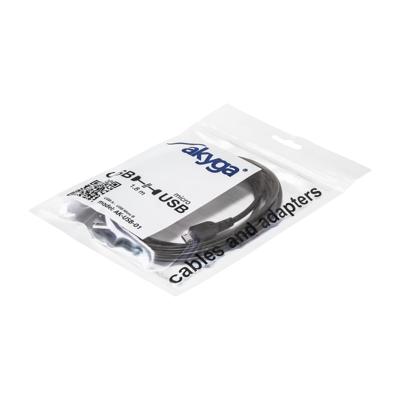 Akyga AK-USB-01 USB-kabel USB 2.0 USB-A stekker, USB-micro-B stekker 1.80 m Zwart