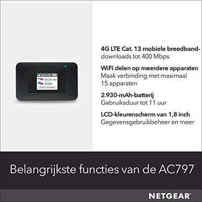 NETGEAR AC797 AirCard mobiele WLAN-router / 4G LTE-router (downloadsnelheid tot 400 Mbps, hotspot voor maximaal 15 apparaten, WLAN overal instellen, ontgrendeld voor elke simkaart)