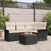 Tuinbankenset met kussen 5 pcs Zwart poly rattan - thumbnail