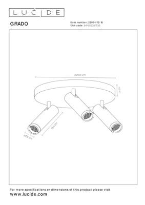 Lucide GRADO - Plafondspot - Ø 25 cm - 3xGU10 (MR11) - Grijs ijzer