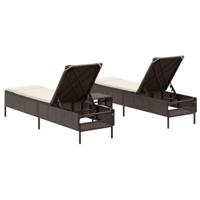 3-delige Ligbeddenset met kussens poly rattan bruin - thumbnail