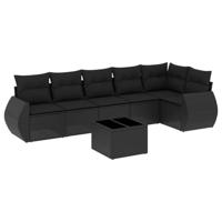 7-delige Loungeset met kussens poly rattan zwart - thumbnail