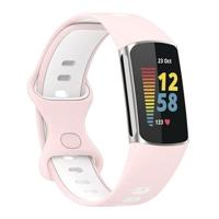 By Qubix - Compatible met Fitbit Charge 5 - Fitbit Charge 6 Sportbandje met dubbele lus - Roze/wit - Tweekleurig - Maat: L - Compatible fitbit bandje - thumbnail