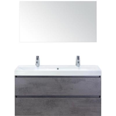 Maxx XL Badmeubelset 120 cm - Beton Antraciet - Wastafel Just Enkel 2 Kraangaten met Spiegel