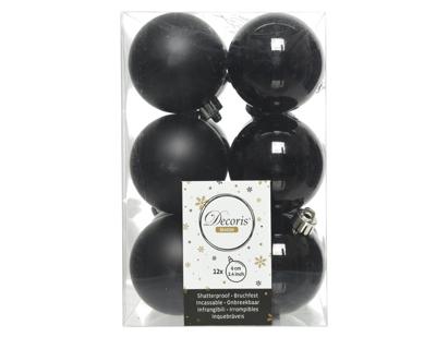 Kerstballen plastic glans-mat dia 6 cm zwart - Decoris