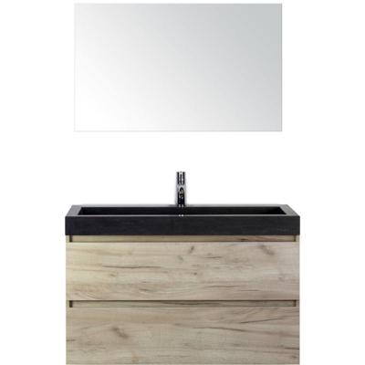 Maxx XL Badmeubelset 100 cm - Craft Oak - Wastafel Lucca 1 Kraangat met Spiegel