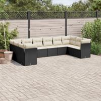 11-delige Loungeset met kussens poly rattan zwart - thumbnail