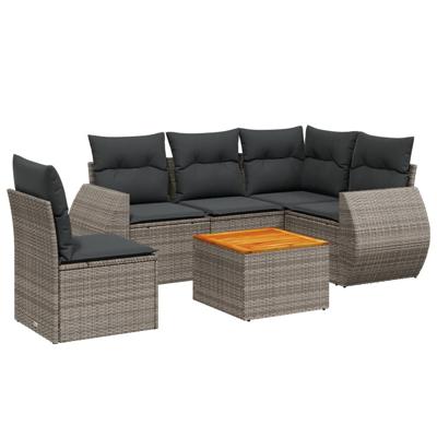 6-delige Loungeset met kussens poly rattan grijs 6-delige Loungeset met kussens poly rattan grijs