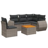 6-delige Loungeset met kussens poly rattan grijs - thumbnail