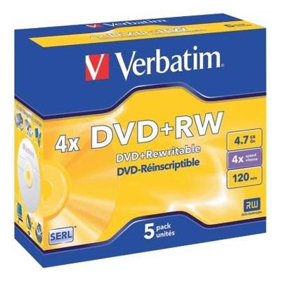 Verbatim 43229 DVD+RW disc 4.7 GB 5 stuk(s) Jewelcase Herschrijfbaar, Mat zilver oppervlak Verbatim 43229 DVD+RW disc 4.7 GB 5 stuk(s) Jewelcase Herschrijfbaar, Mat zilver oppervlak