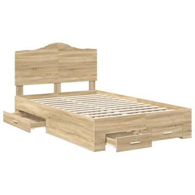 Bedframe met hoofdeinde Sonoma Eiken 135 x 190 cm Bewerkt hout