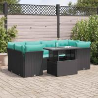 7-delige Loungeset met kussens poly rattan acacia zwart - thumbnail