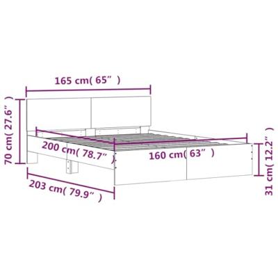 Bedframe met hoofdeinde en LED-licht grijs sonoma 160x200 cm