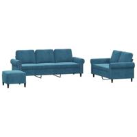 3-delige Loungeset met kussens fluweel blauw - thumbnail