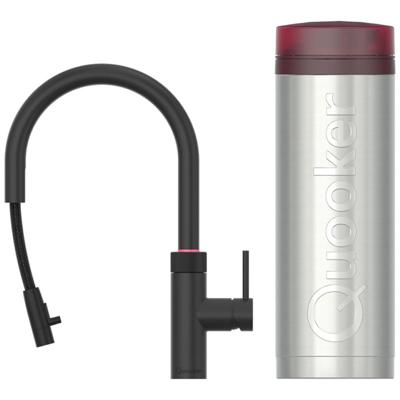 Quooker Flex Round Keukenkraan Set - Kokend Warm- en Koud Water - Uittrekbare Slang - Zwart - Inclusief PRO3 Reservoir