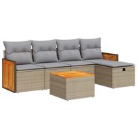 5-delige Loungeset met kussens poly rattan beige - thumbnail