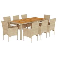 9-delige Tuinset met kussens poly rattan en acaciahout beige - thumbnail