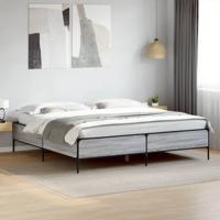Bedframe bewerkt hout metaal grijs sonoma eiken 200x200 cm - thumbnail