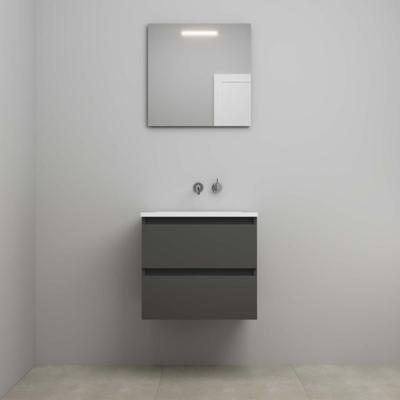 On-Line Badkamermeubelset - 60 cm - Voorgemonteerd - Acryl Wastafel - zonder Kraangat - Spiegel met LED-Verlichting - Mat Antraciet