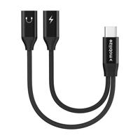 Mobilize Strong Nylon USB-C Splitter for Audio and Charging 15cm Black - thumbnail