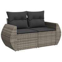 6-delige Loungeset met kussens poly rattan grijs - thumbnail