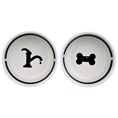 TRIXIE VOERBAK / DRINKBAK SET EAT ON YOUR FEET WIT / ZWART 2X1,6 LTR 20 CM