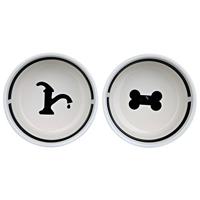 TRIXIE VOERBAK / DRINKBAK SET EAT ON YOUR FEET WIT / ZWART 2X1,6 LTR 20 CM - thumbnail