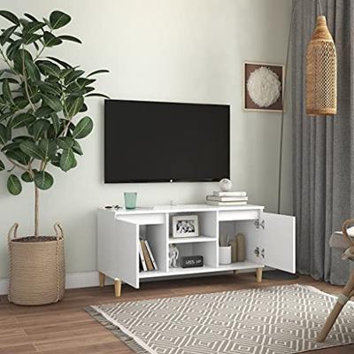 VidaXL Tv-meubel met massief houten poten 103,5x35x50 cm wit