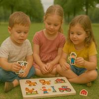 Houten Noppenpuzzel Thema, 6st. - thumbnail