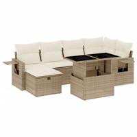 7-delige Loungeset met kussens poly rattan beige - thumbnail