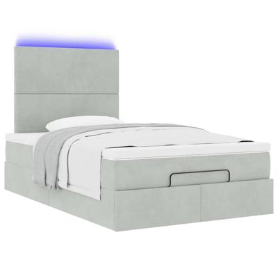 Ottoman bed met matrassen en LED's 90x200cm fluweel lichtgrijs