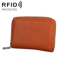 KB205 Antimagnetic RFID Litchi Texture Leather Zipper Large-capacity Card Holder Wallet (Brown) - thumbnail