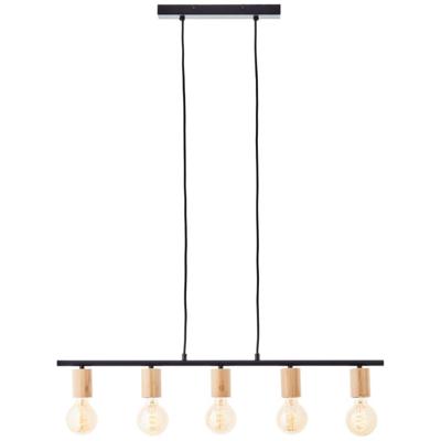 Brilliant 5-lichts hanglampKerry zwart met hout - 99713/76