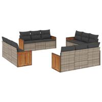 12-delige Loungeset met kussens poly rattan grijs - thumbnail