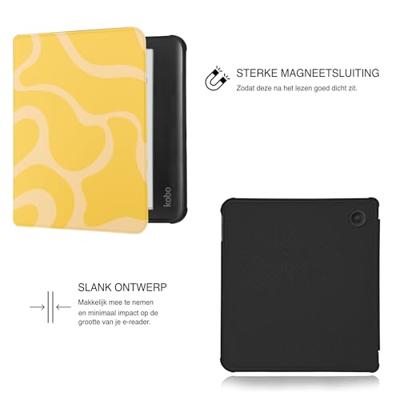 Lunso Kobo Libra Colour hoesje (7 inch) - Vegan Saffiano Leren Sleep Cover - Yellow Wave Lunso Kobo Libra Colour hoesje (7 inch) - Vegan Saffiano Leren Sleep Cover - Yellow Wave