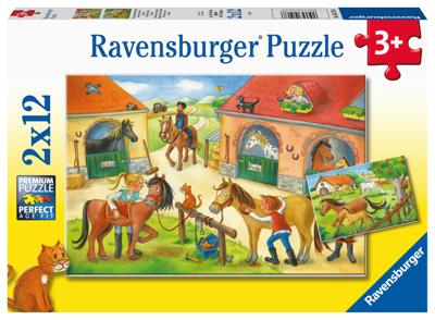 Ravensburger Vakantie op de manege kinderpuzzel - 2 x 12 stukjes - Dieren