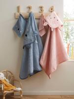 Babybadcape met capuchon en geborduurde dieren blauw - thumbnail