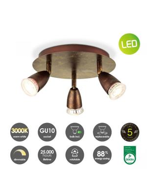 Light depot - LED opbouwspot Curl 3 lichts Ø 22 cm - brons - Outlet Light depot - LED opbouwspot Curl 3 lichts Ø 22 cm - brons - Outlet