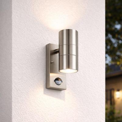 Jasmin wandlamp - RVS - 2700K Warm wit - Bewegingsmelder en schemerschakelaar - IP44 spatwaterdicht - Up & Downlight voor buiten