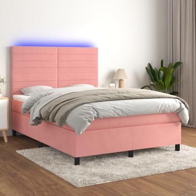 Boxspring met matras en LED fluweel roze 140x190 cm