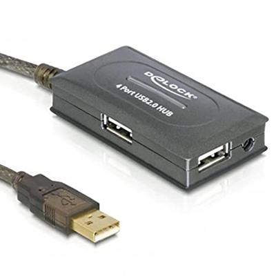 Delock 82748 USB 2.0-verlengkabel 10 m actief met 4-poorts hub