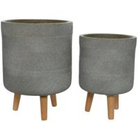 Decoris (r) bloempot op voet outdoor taupe 41 cm set van 2 | 2 stuks - thumbnail