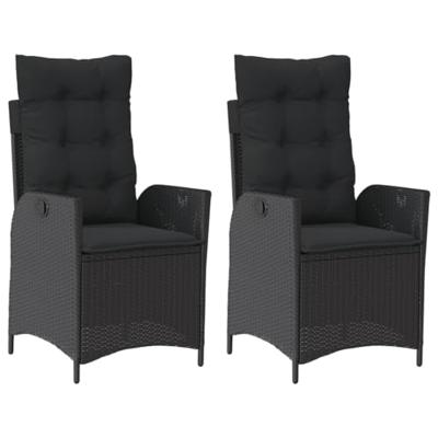 Tuinstoelen 2 st verstelbaar met kussens poly rattan zwart