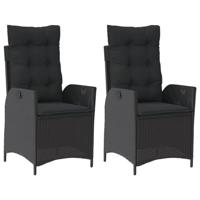 Tuinstoelen 2 st verstelbaar met kussens poly rattan zwart - thumbnail