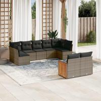 9-delige Loungeset met kussens poly rattan grijs - thumbnail