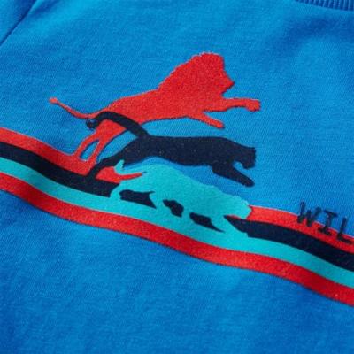 Kindershirt met lange mouwen wilde dierenprint 104 kobaltblauw