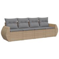 4-delige Loungeset met kussens poly rattan beige - thumbnail