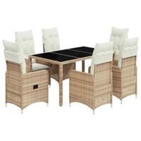 7-delige Bistroset met kussens poly rattan beige - thumbnail
