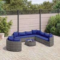 10-delige Loungeset met kussens poly rattan grijs - thumbnail