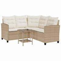 Tuinbank met tafel en kussens L-vormig beige poly rattan - thumbnail